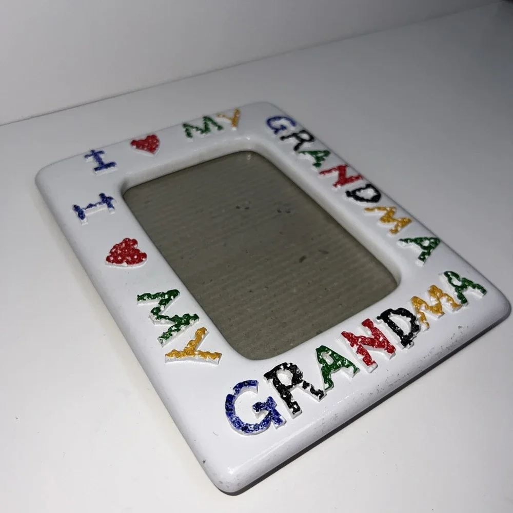 Vintage I Love My Grandma Ceramic Picture Frame Rainbow Mountain Inc 3x4